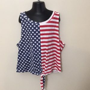 City Streets girls American flag print tank top w/ tie in front, Size Me…